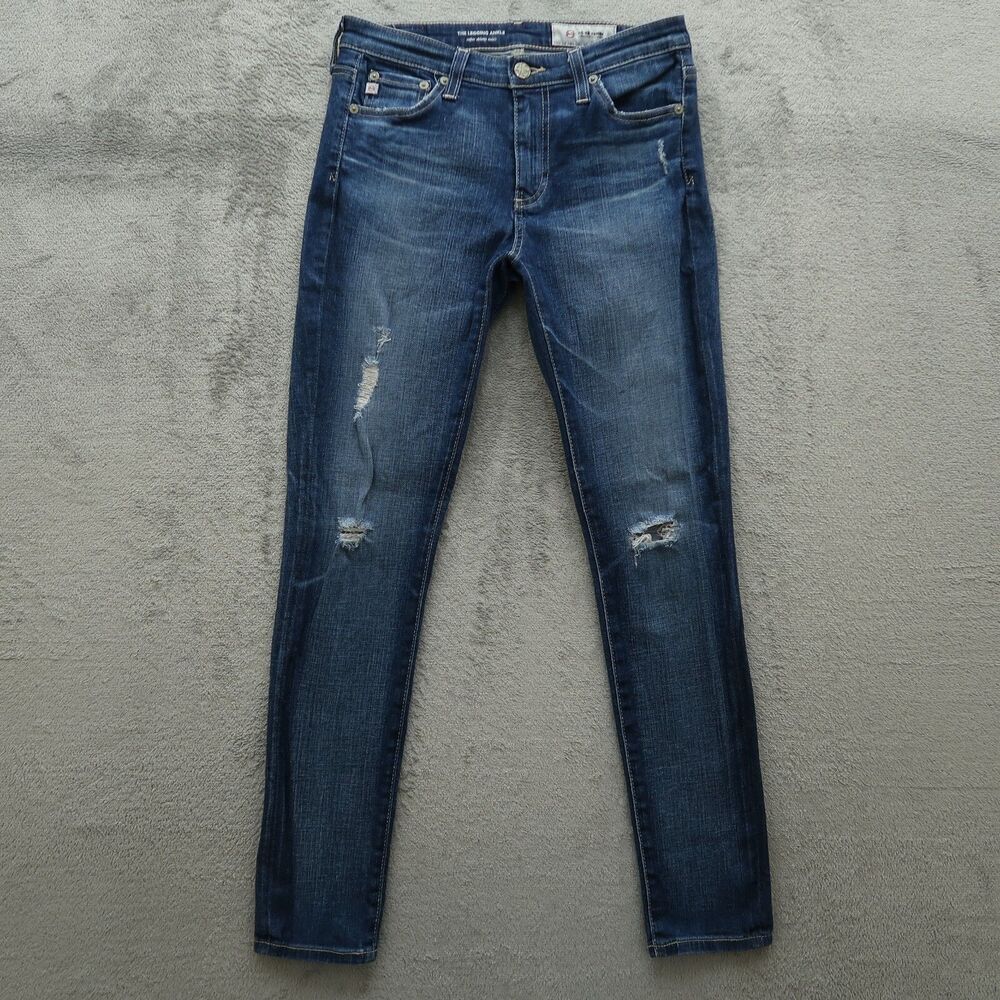 AG Jeans Women's Size 26R Blue Low-Rise Legging Ankle 28" Inseam Distressed
